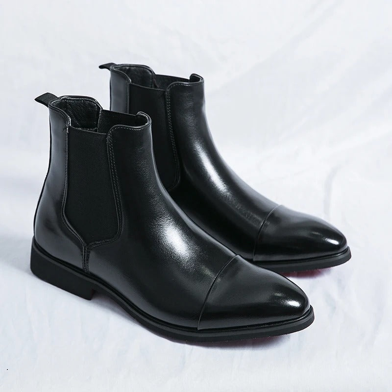 Chelsea Boots for Men Red Sole Pu Ankle Business Round Toe Slip-On