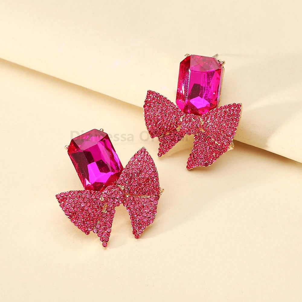Bow Full Crystal Decor Stud Earring