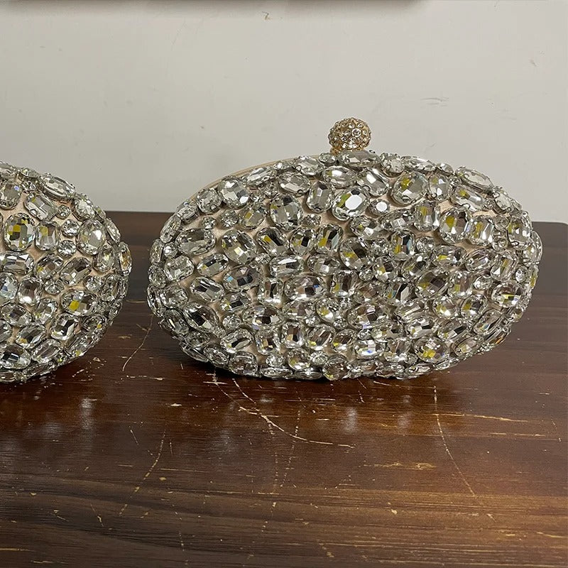 Embroidered Diamond Clutch Bag Glass Stone