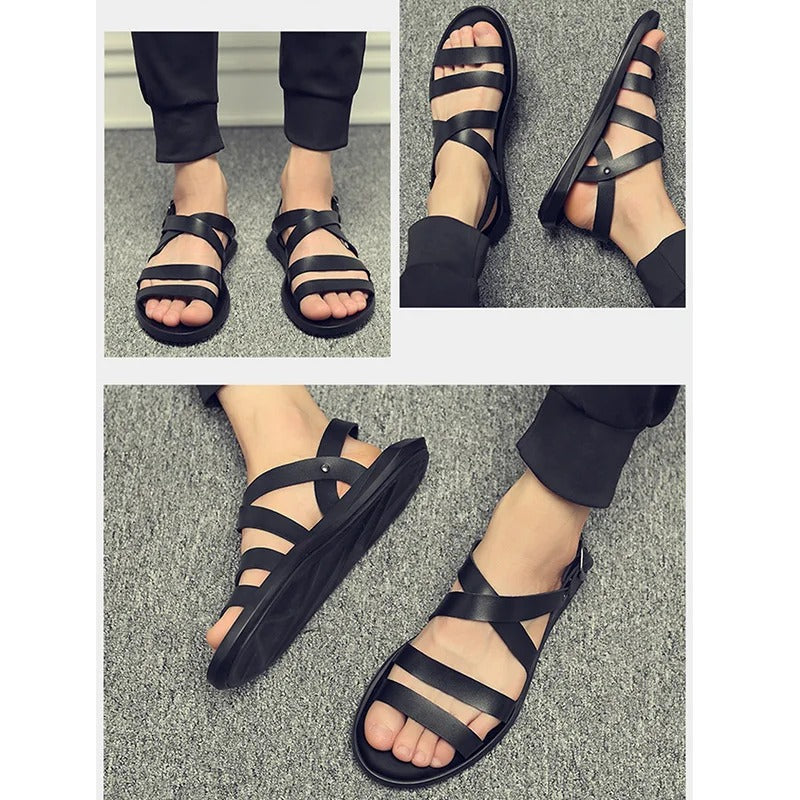Casual Soft Leather Men Sandals Holiday Male Brand Black White Shoes N039