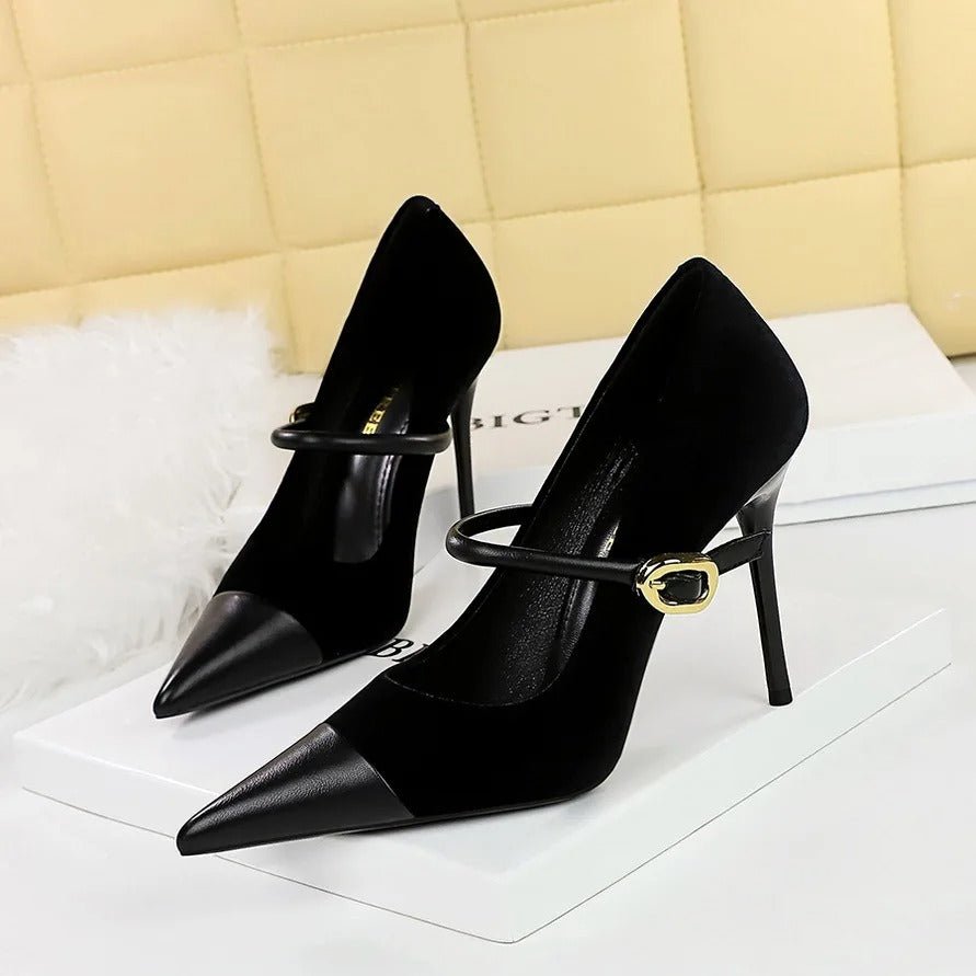 Stylish Party Pumps Rhinestone Embellishments T-strap Buck