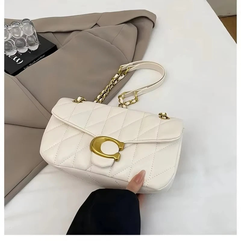 simple diamond grid versatile chain bag for women.