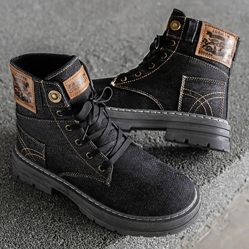 Durable High-Top Denim Cool Versatile Men's Boots