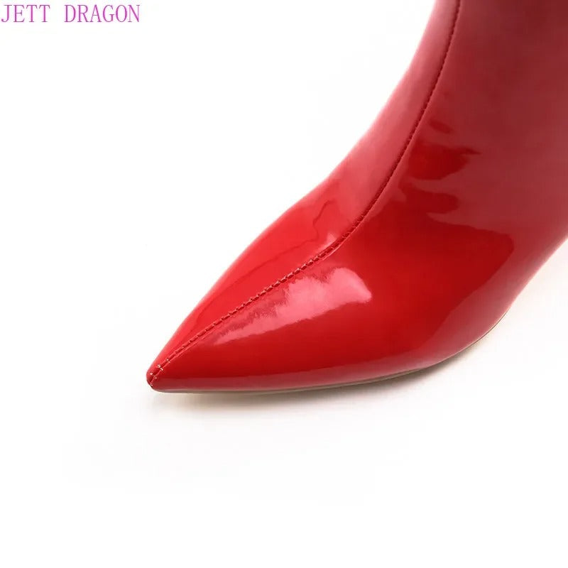PU Leather Zipper Women Booties High Heels