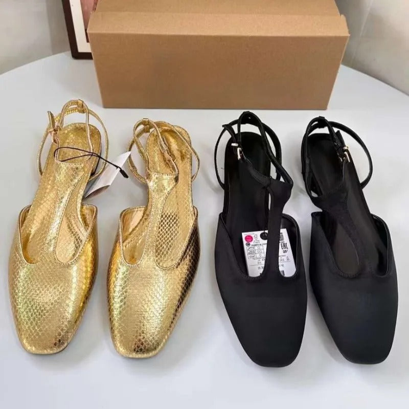 Strap Fashion Gold Black Large Size Comfortable Ladies Mary Jane Shoes