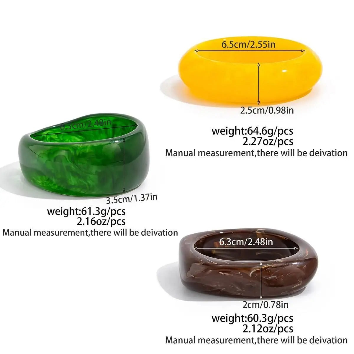 Salircon 3 Styles Vintage Irregular Geometric Resin Acrylic Bangles for Women
