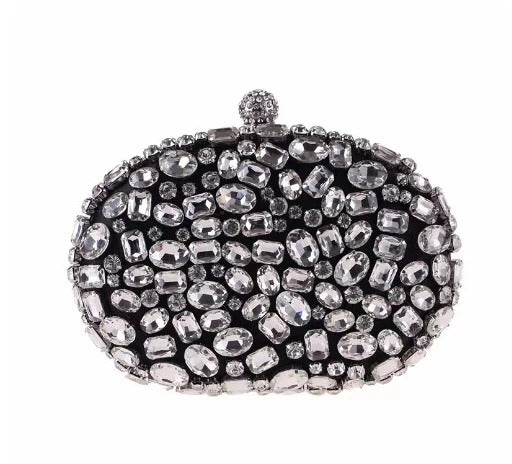 Embroidered Diamond Clutch Bag Glass Stone