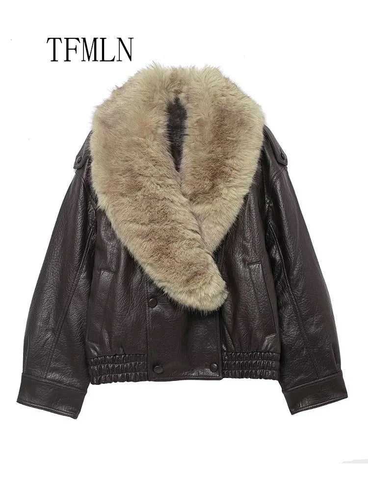 Winter Women Loose Faux Leather Jacket Fashion