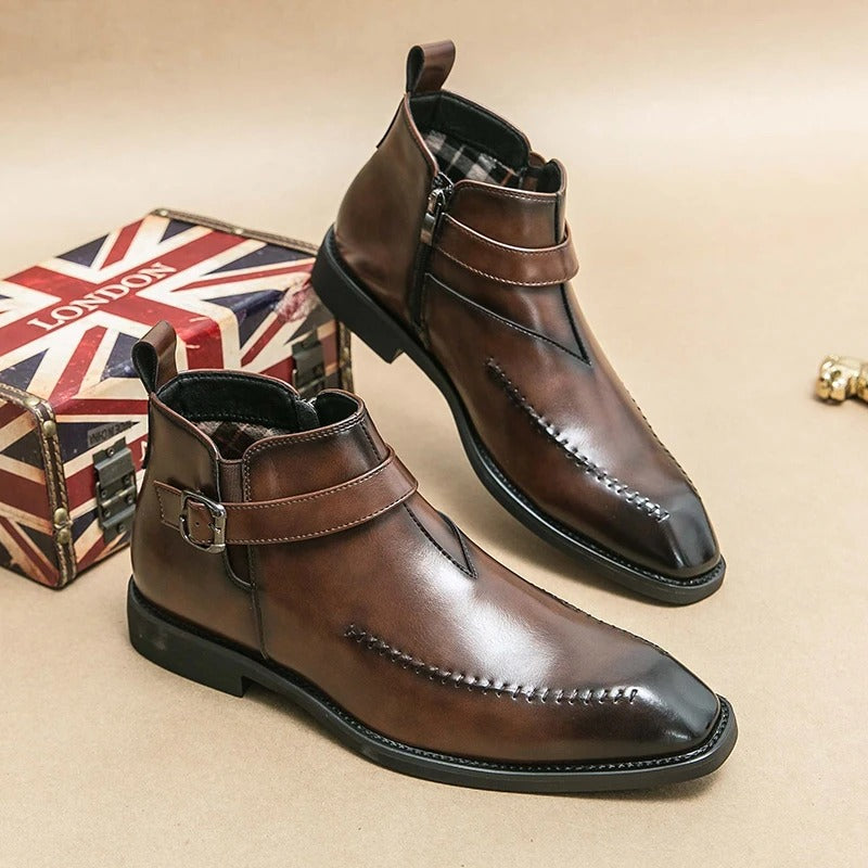 Luxury Man Leather Pointed Business Chelsea Boots Outdoor Leisure Walking Shoes