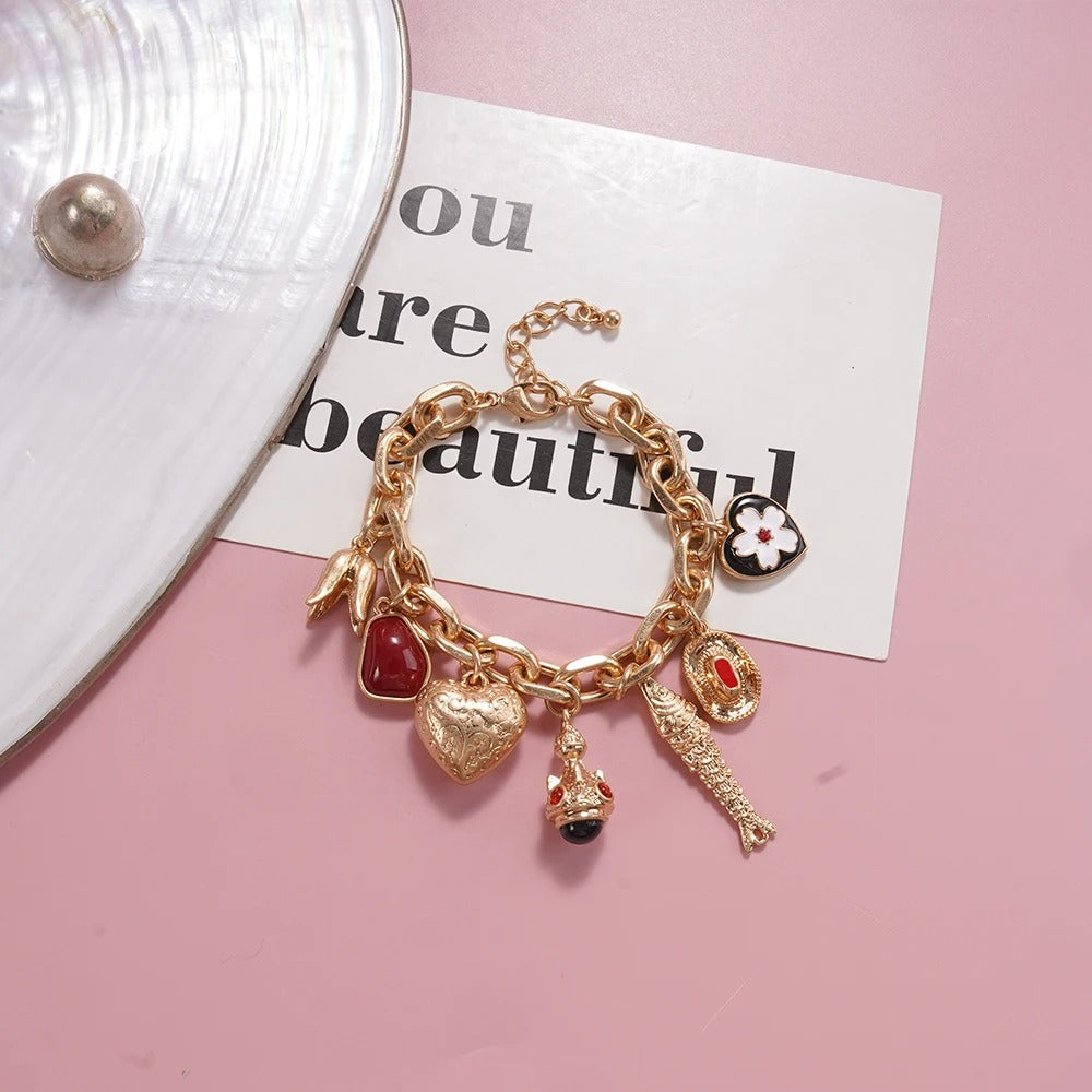 Red Accents Playful Statement Bracelet