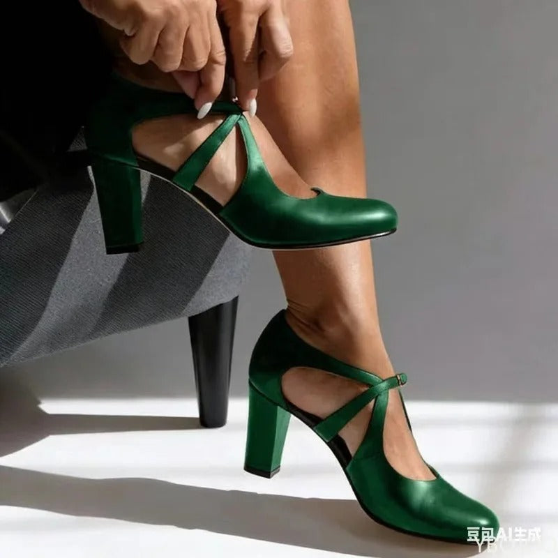 Summer New Fashionable Coarse Heel One Button Strap Open Toe Sandals