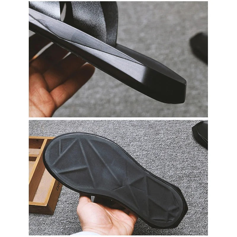 Casual Soft Leather Men Sandals Holiday Male Brand Black White Shoes N039