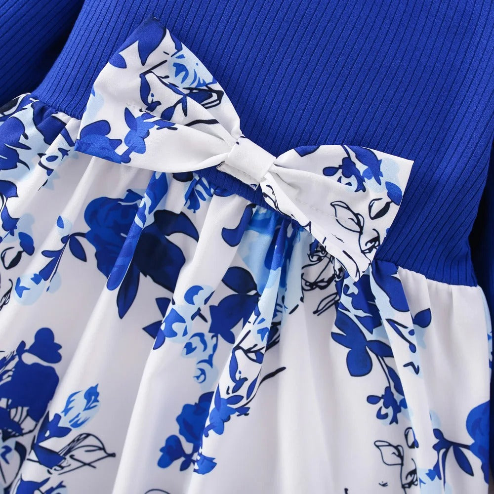 (6 Months -3 Years Old) Spring And Autumn New Blue Flower Baby Girl Dress