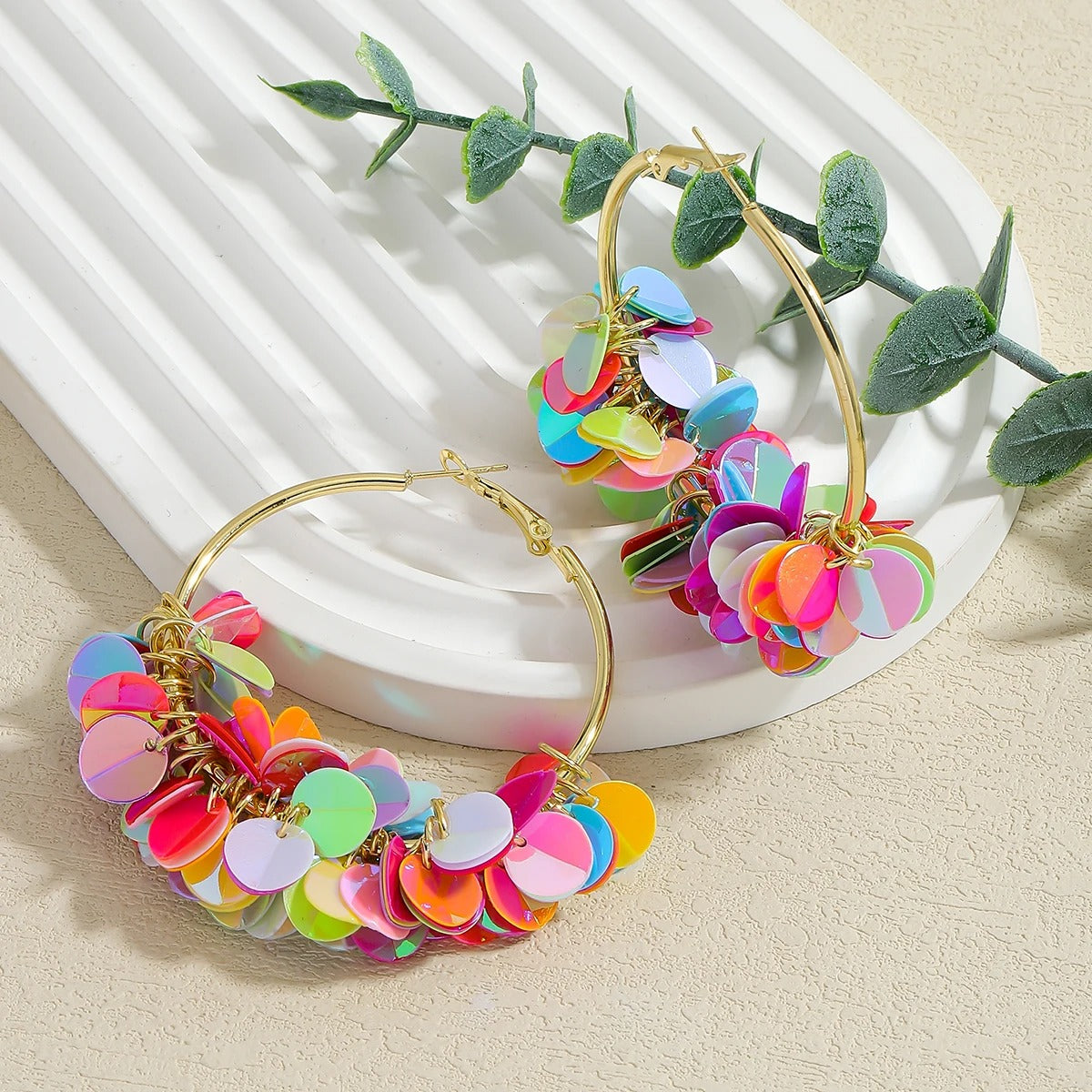 Colorful Sequin Petals Drop Ear Loops Y2K Summer
