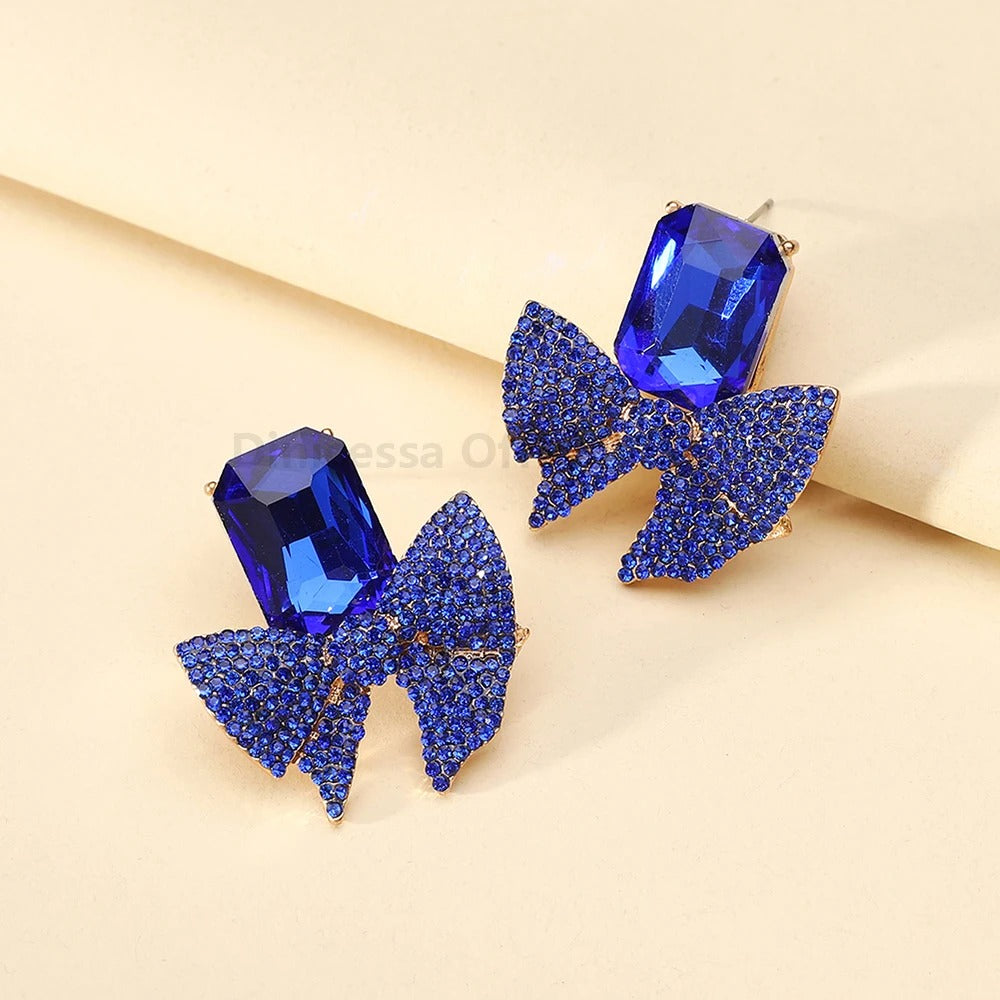 Bow Full Crystal Decor Stud Earring