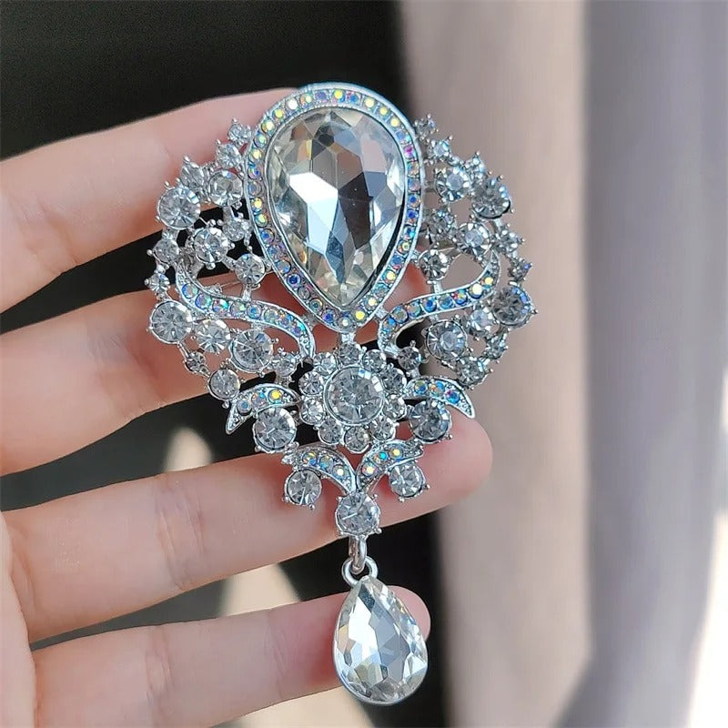 Diamond Crystal Drop Brooch