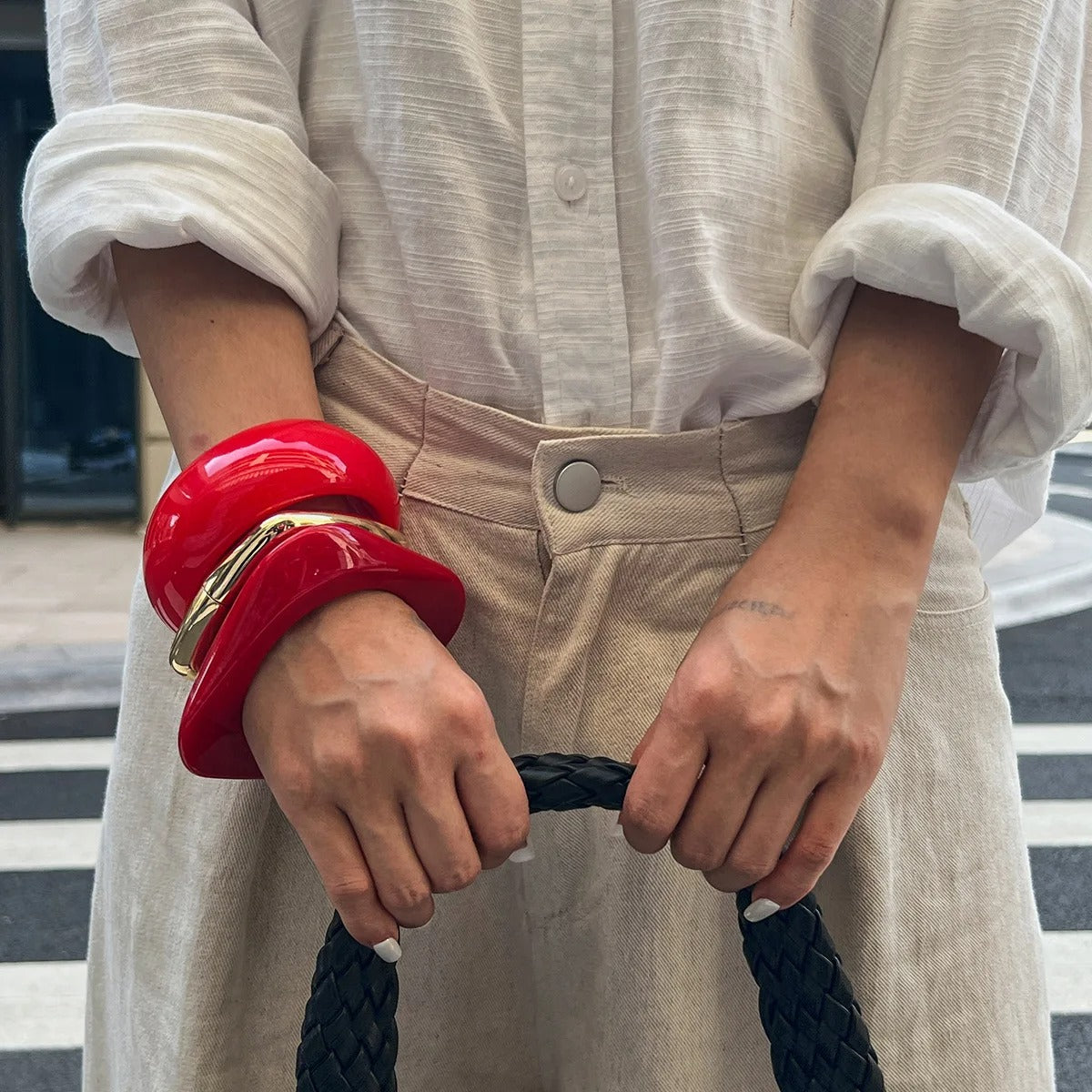 Gold Color Red Acrylic Resin Chunky Bangles for Women