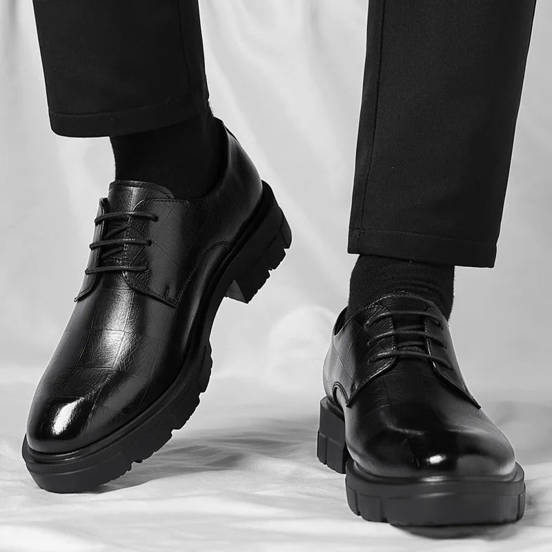 Leather Shoes Lace-Up Design Wear-Resistant Low Help Heightening