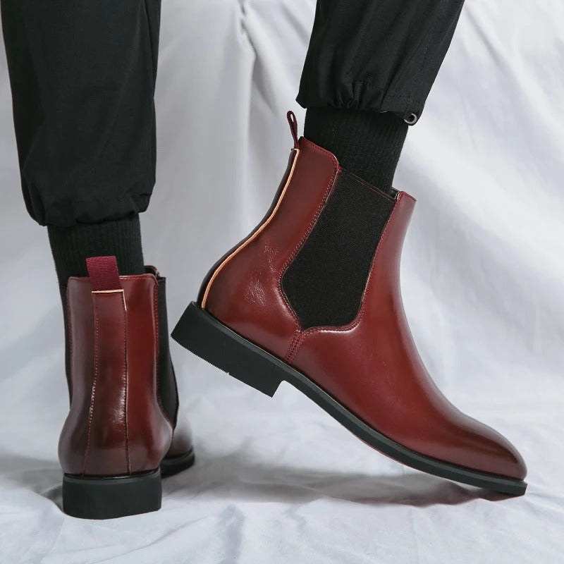Chelsea Boots for Men Red Sole Ankle Business Round Toe Slip-On Mens Boot