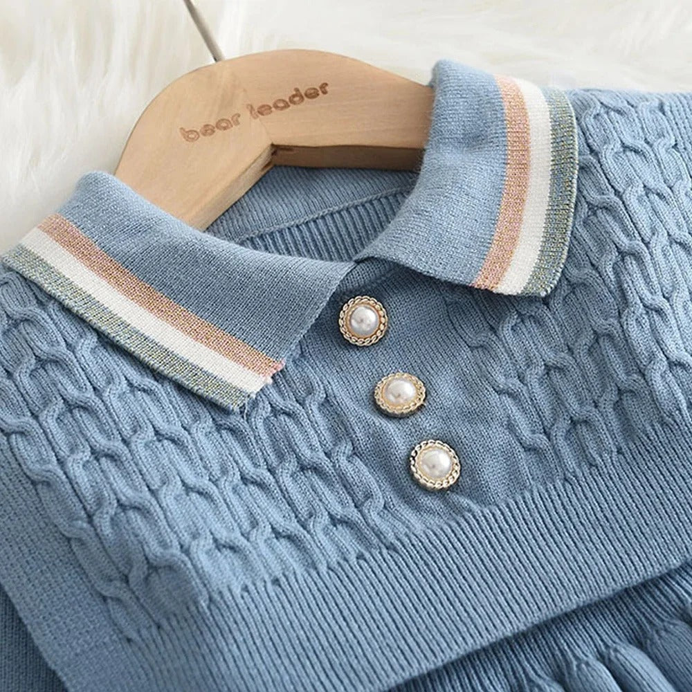 Dress Vest Stripe Party Girl Baby Retro Knitted Wool Dress Casual Vestidos.