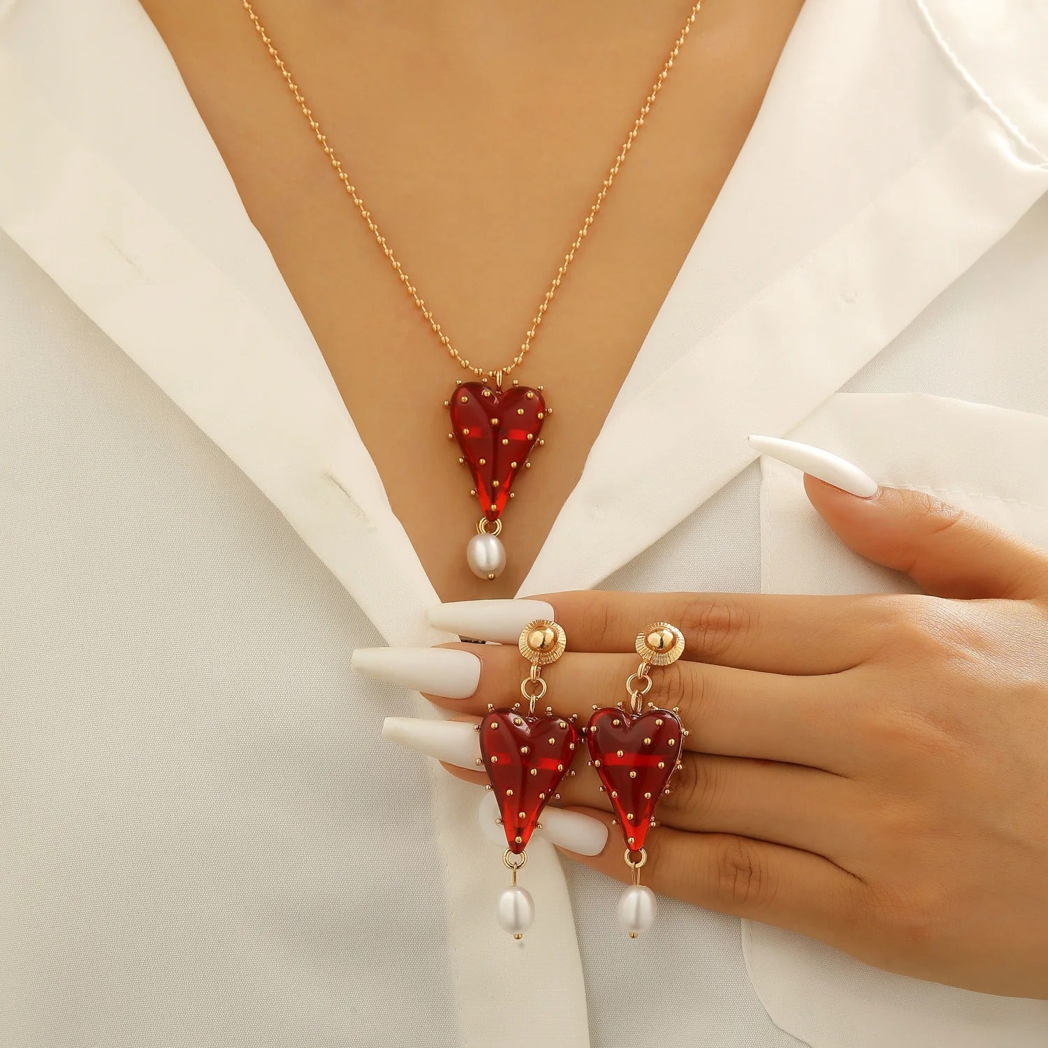 Strawberry Red/Green Heart Jewelry Set