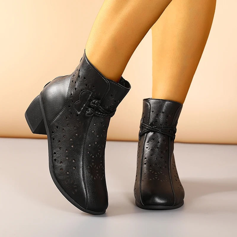 Mid-Heel Ankle Boots, Retro Breathable Comfortable Shoes
