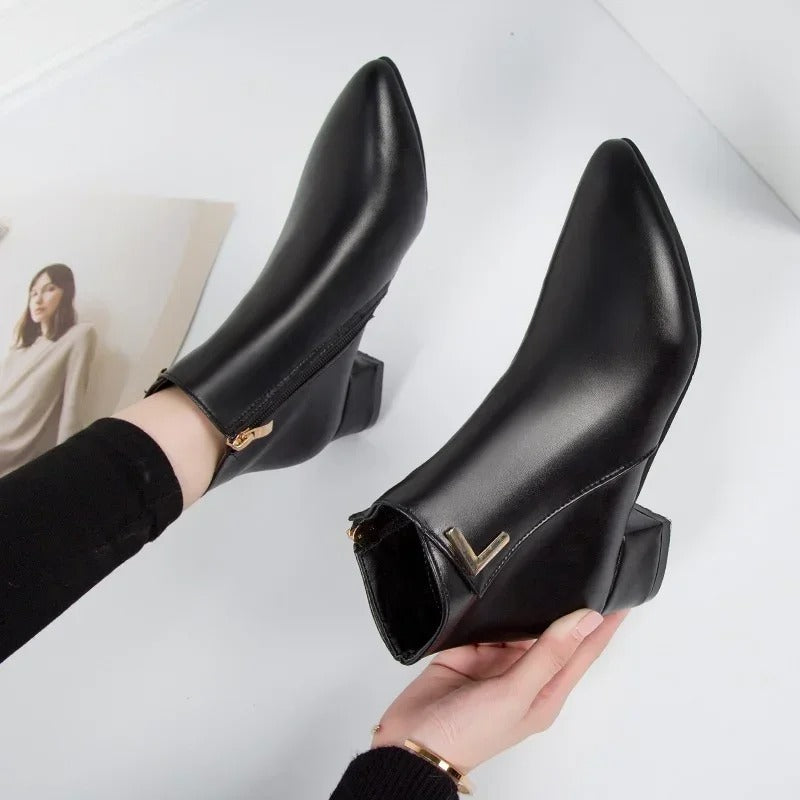 Leather High Heels Spring Zipper Office High Heels