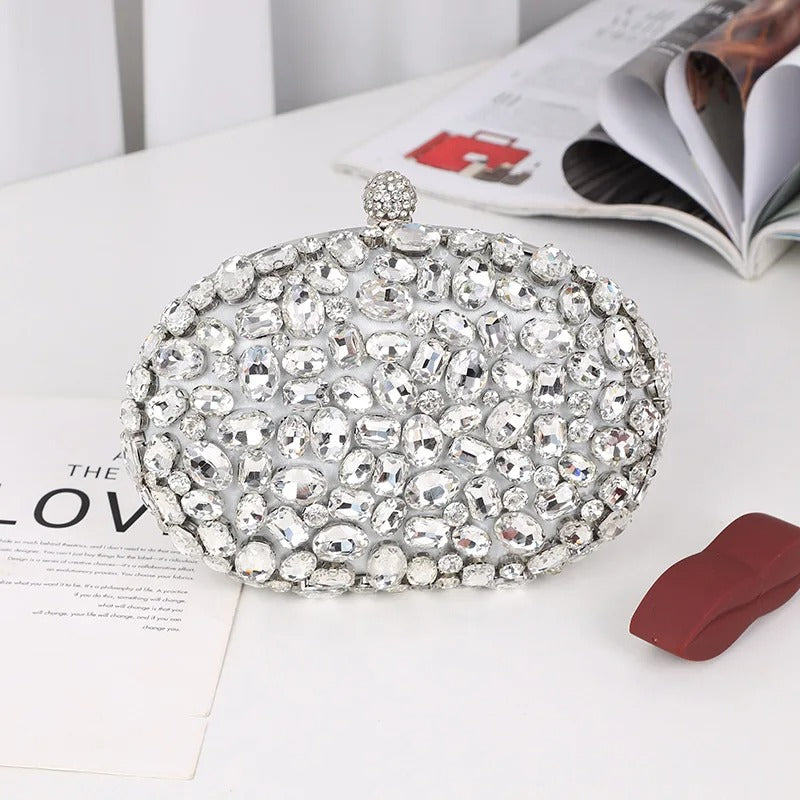 Luxury Crystal Silver Diamond Boutique Clutch Bags.