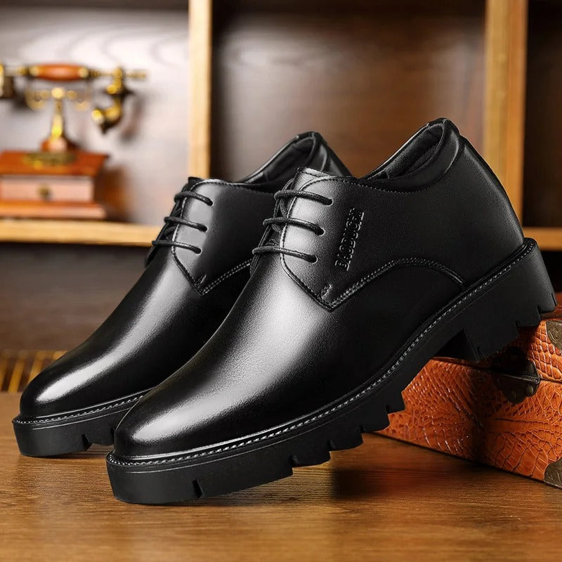 7cm height increasing cowhide men's shoes, fashionable, casual, business office thick soled men's formal shoes