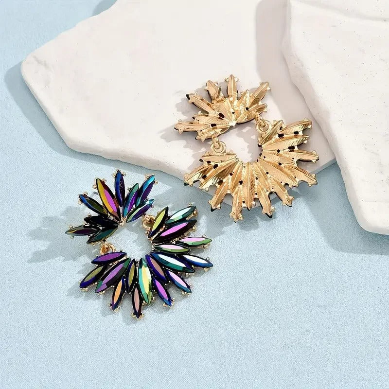 Colorful Crystal Flower Dangle Earrings