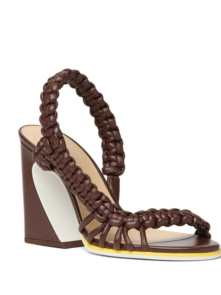 Summer New Coarse High Heel Knitted Women's Sandals