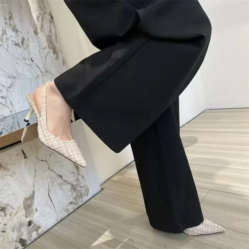 brand designed knitted platform heels for women, pointed-toe party shoes