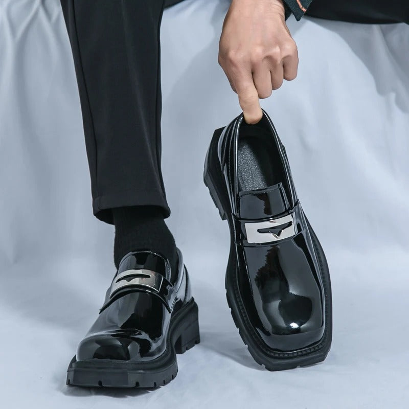 Thick Bottom PU Leather Men Green Loafers Wedding