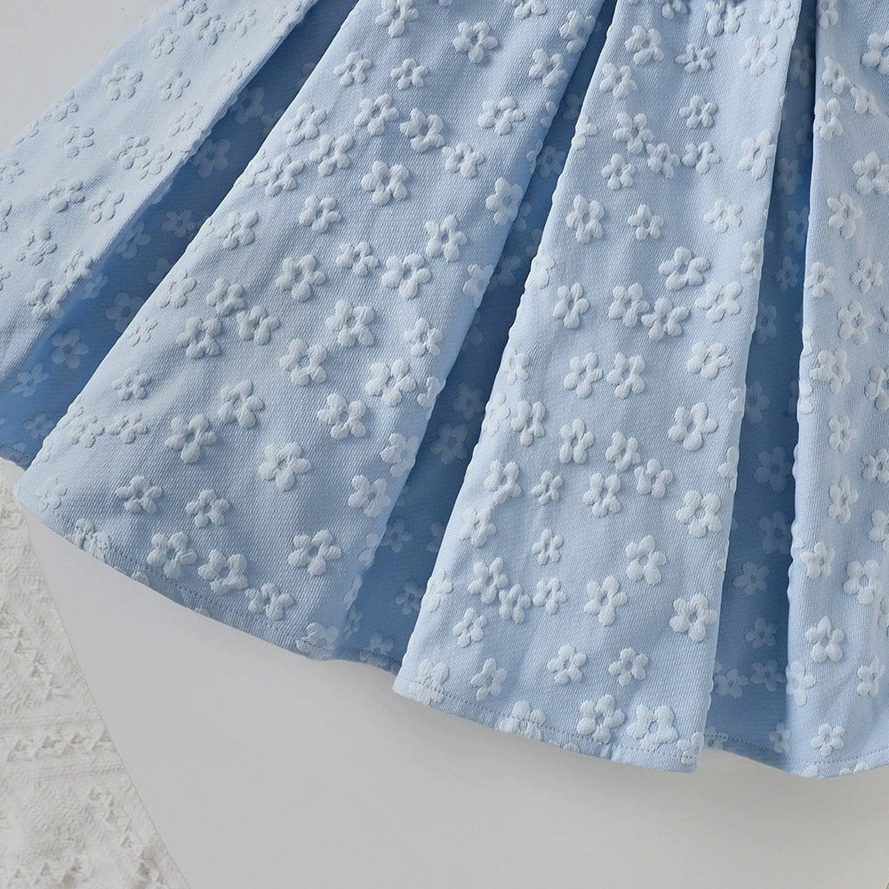 Summer Blue Suspender Dress Large Skirt Bow Decoration Kids