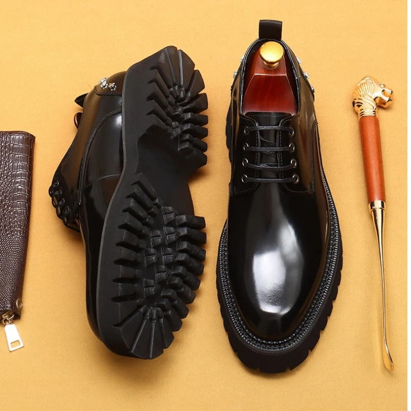 Double Layer Platform Derby Shoes, British Style Rivet