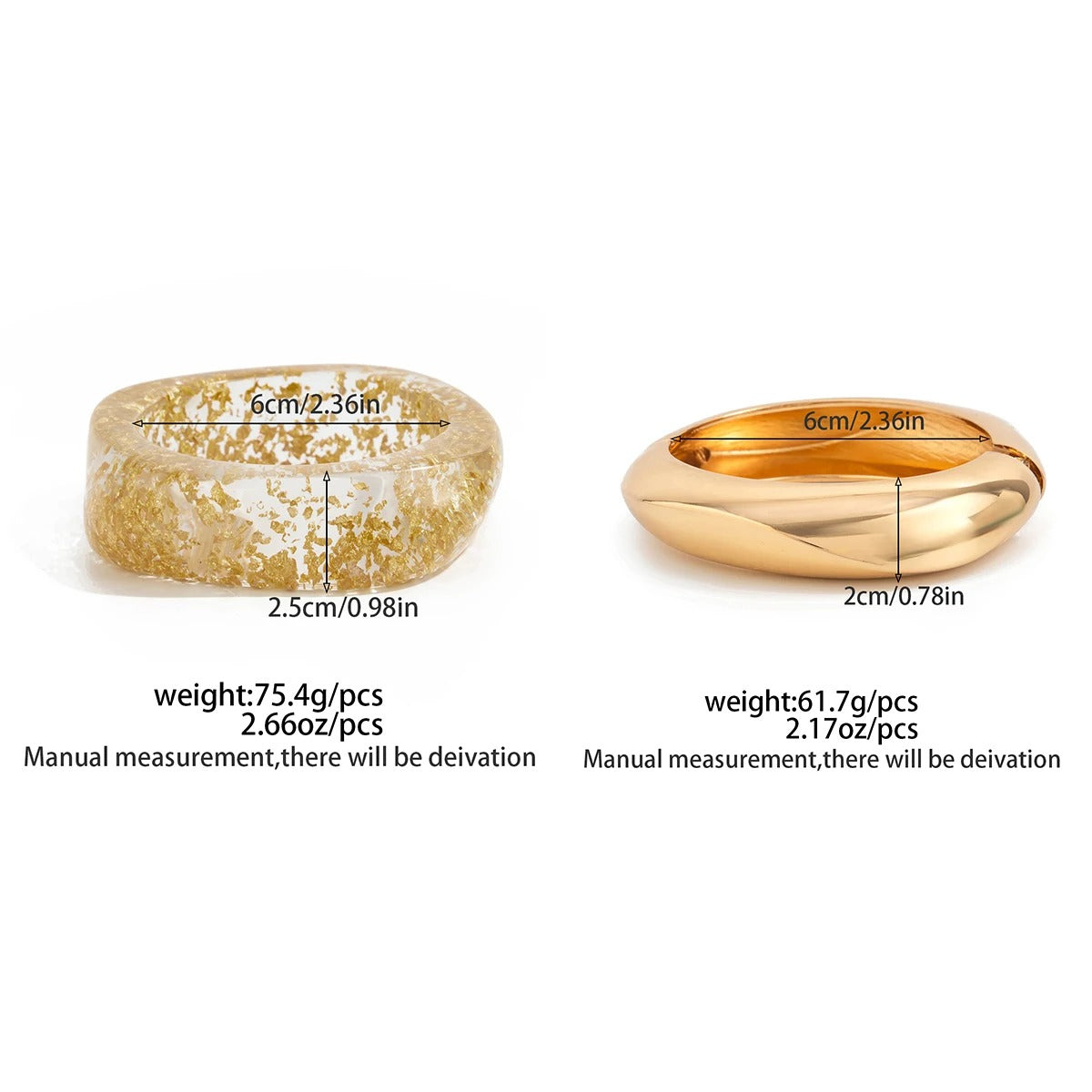 Glossy Acrylic Resin Metal Wide Bracelets
