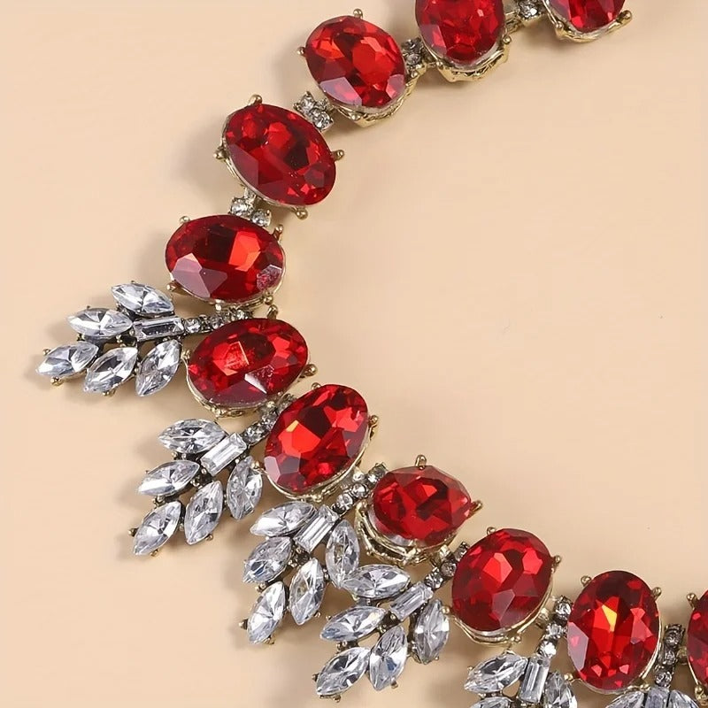 Geometric Rhinestones Necklace earring set