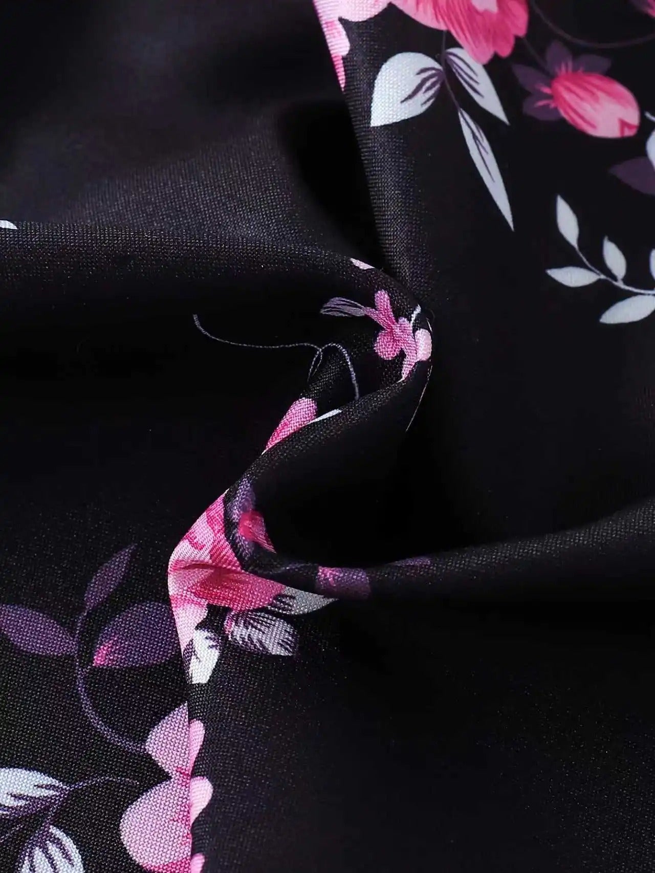 Toddler Girl Black & Pink Floral 3pcs Set Halter Top + Tiered Skirt + Matching Hat Kids Party Dress Set