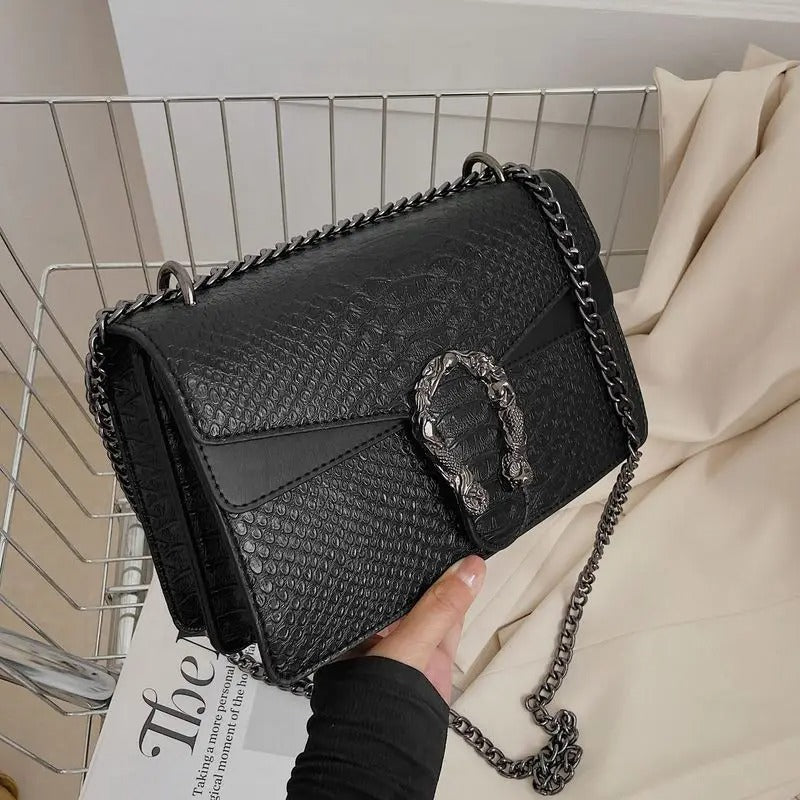 Women Snake Pattern Crossbody Small Square Bag