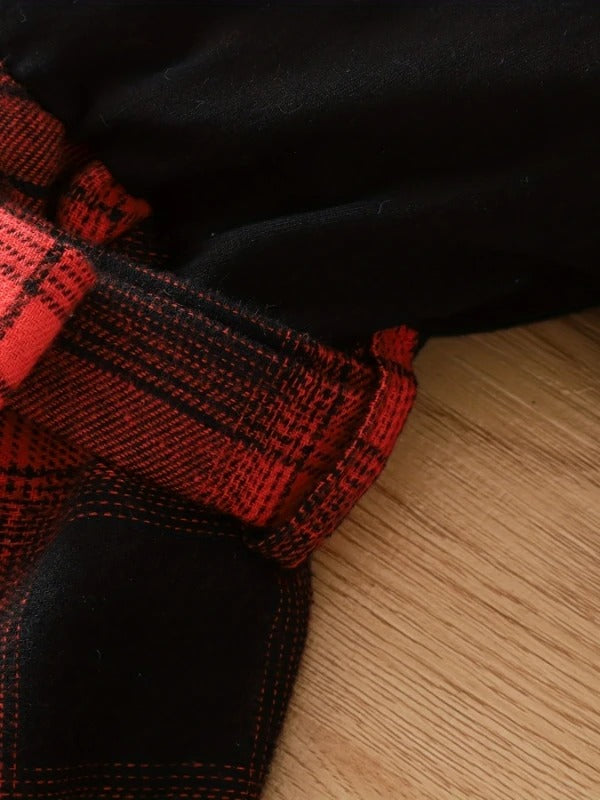Kids' Retro Plaid Dress | Black &amp; Red Color Block with Big Bow Waist