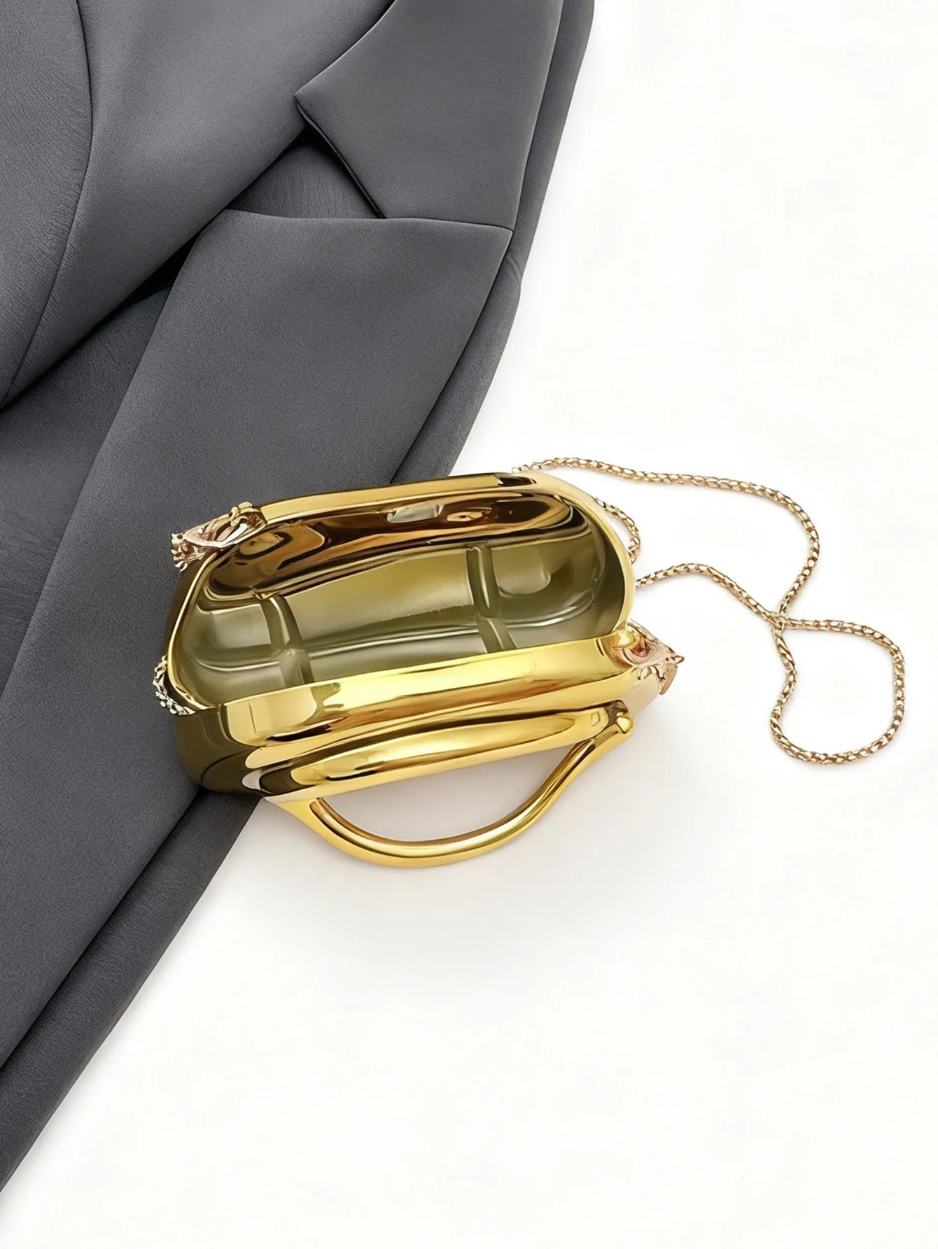 Mini version fashion gold metal closure box-shaped clutch bag