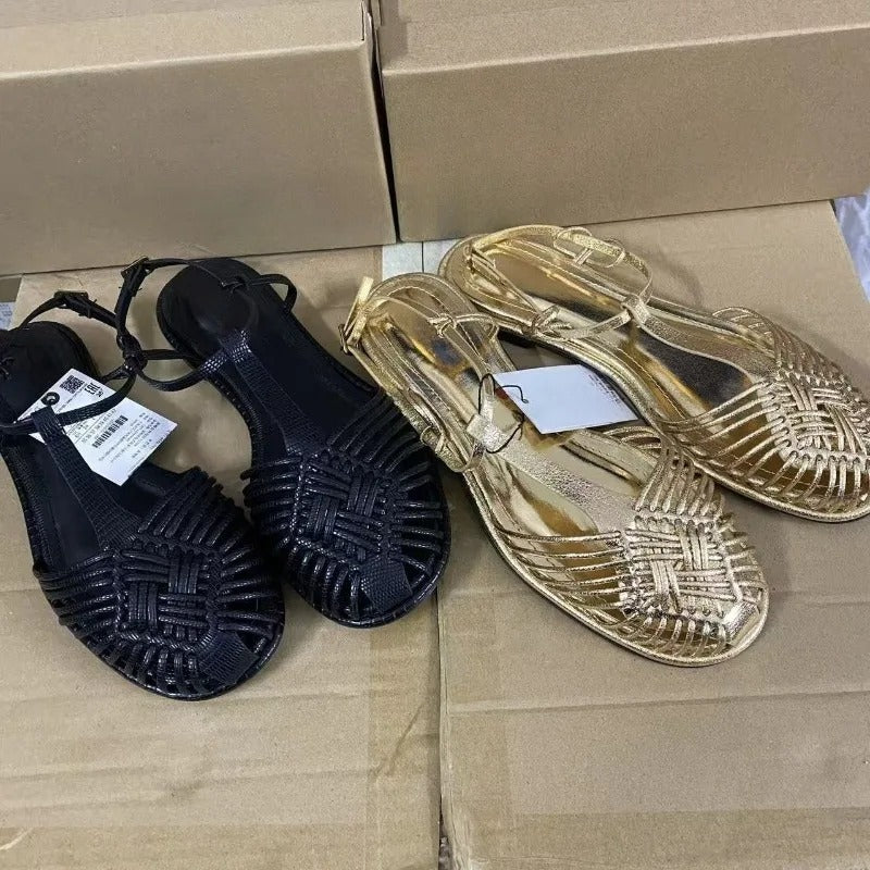 Soft Leather Round Toe Ankle Buckle Strap Casual Brand Summer Lady Beach Shoes