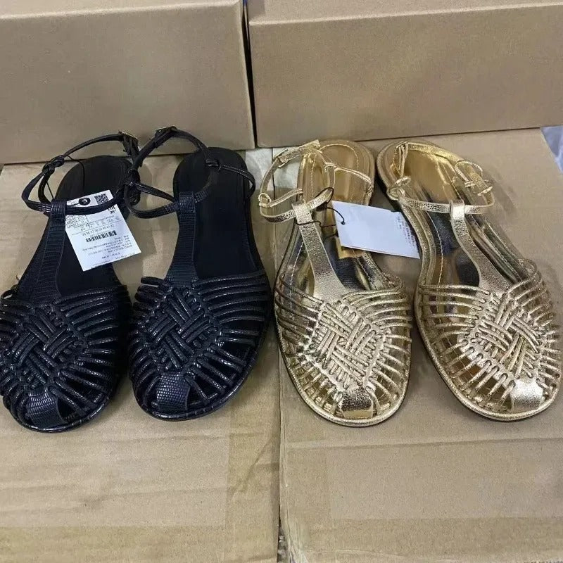 Woven Hollow Out Design Buckle Strap Daily Casual Beach Shoes for Ladies