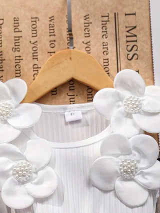 Dress with 3D Floral Embellishments, Tulle Skirt and Bow Accents.