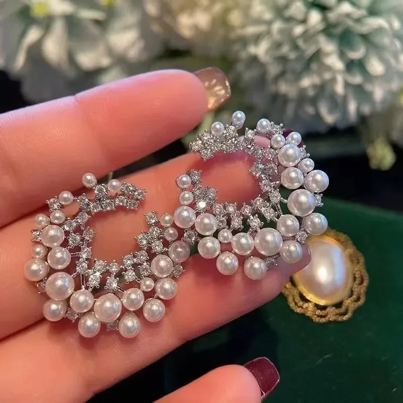 Big Pearl Hoop Earrings for Women Exquisite