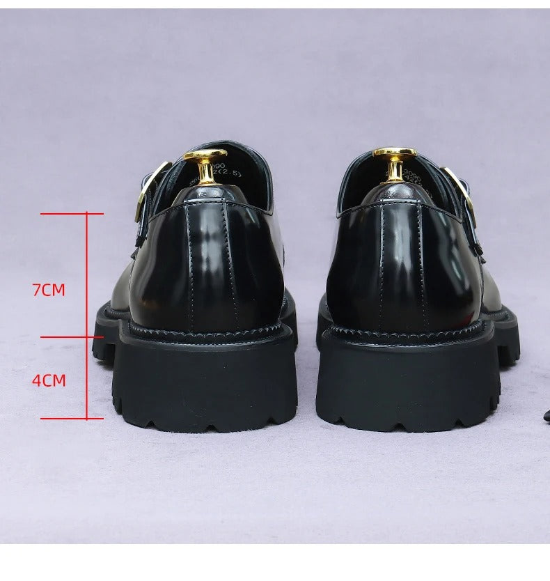 ining Genuine Leather Buckle Casual Patent Leather British Men's Shoes
