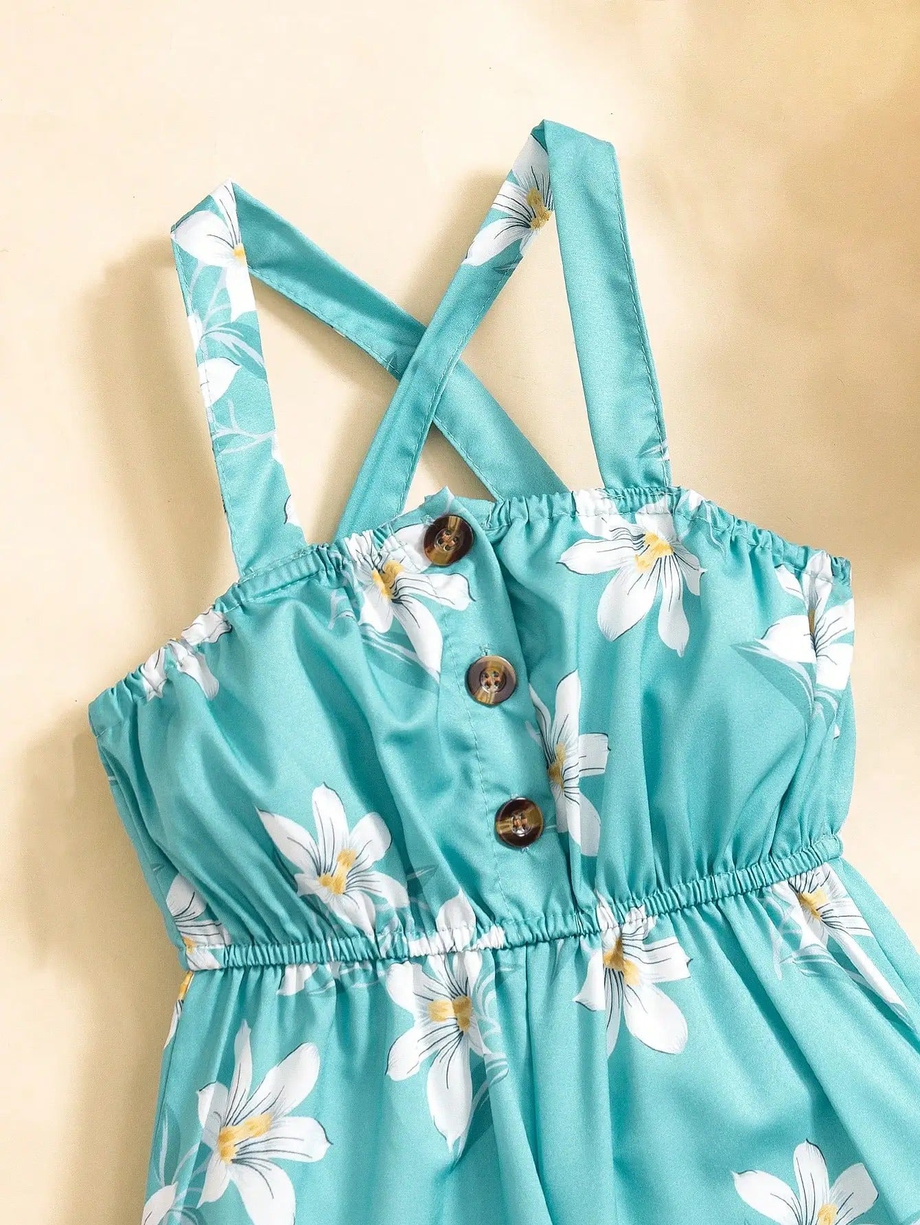 Suspender Button-Up Waist-Cinching Wide-Leg Jumpsuit for Summer Season Change and Seaside Vacation.