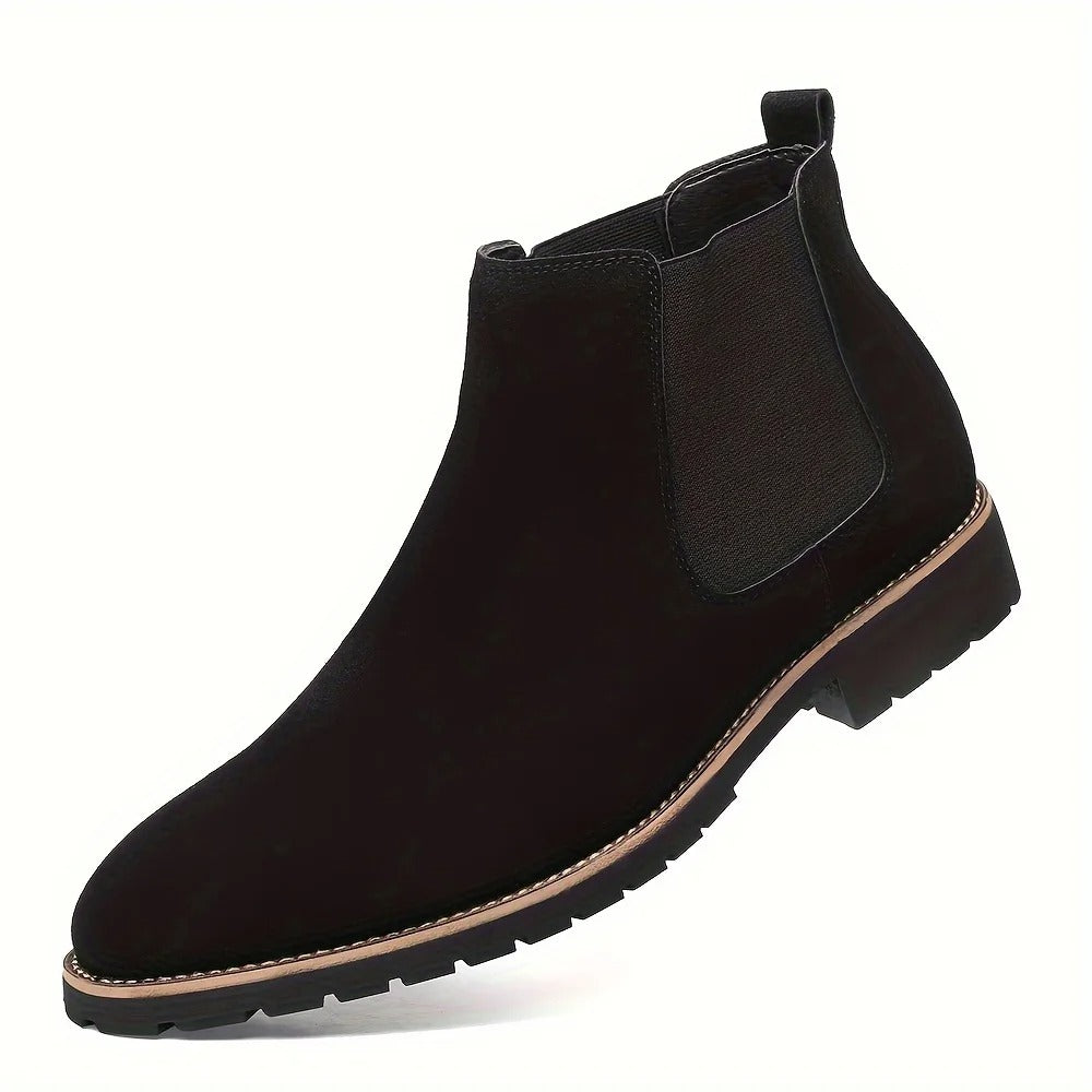 Men's Fashionable Frosted round Toe Mid-Top Chelsea Boots Slip-On Casual Boot Style