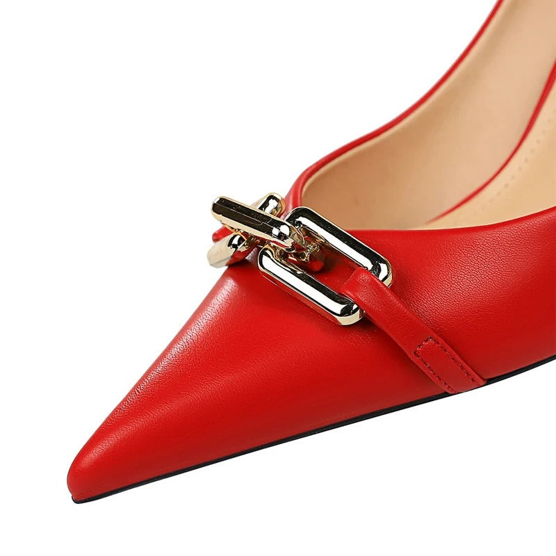 BIGTREE Shoes Elegant Women Pumps Metal Button Kitten Heels