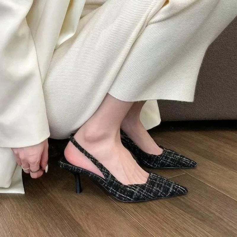 brand designed knitted platform heels for women, pointed-toe party shoes